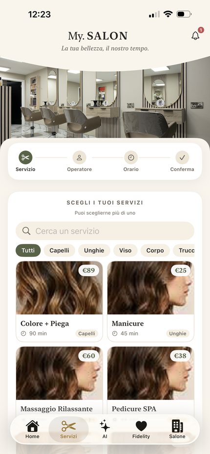 Scelta dei servizi durante la prenotazione in My.Salon